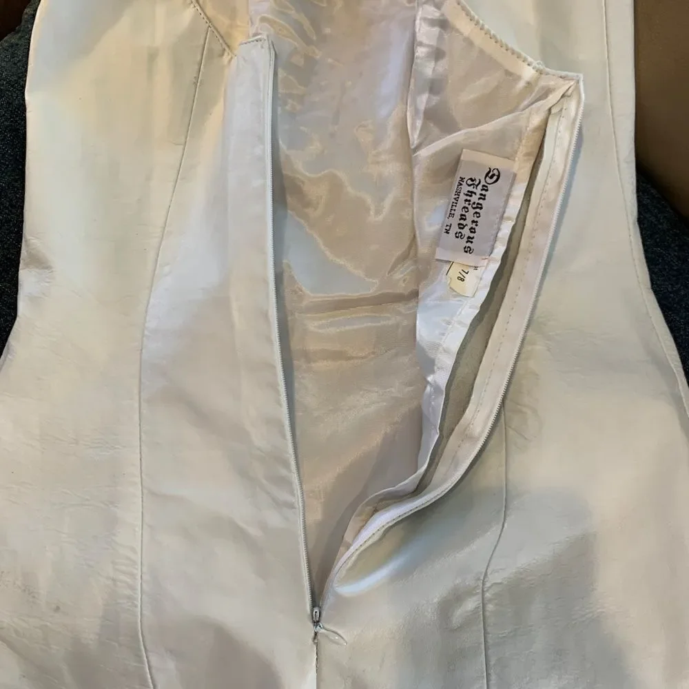 Dangerous Threads Women's 8 white leather with gold bead neck thin strap dress - Picture 13 of 16